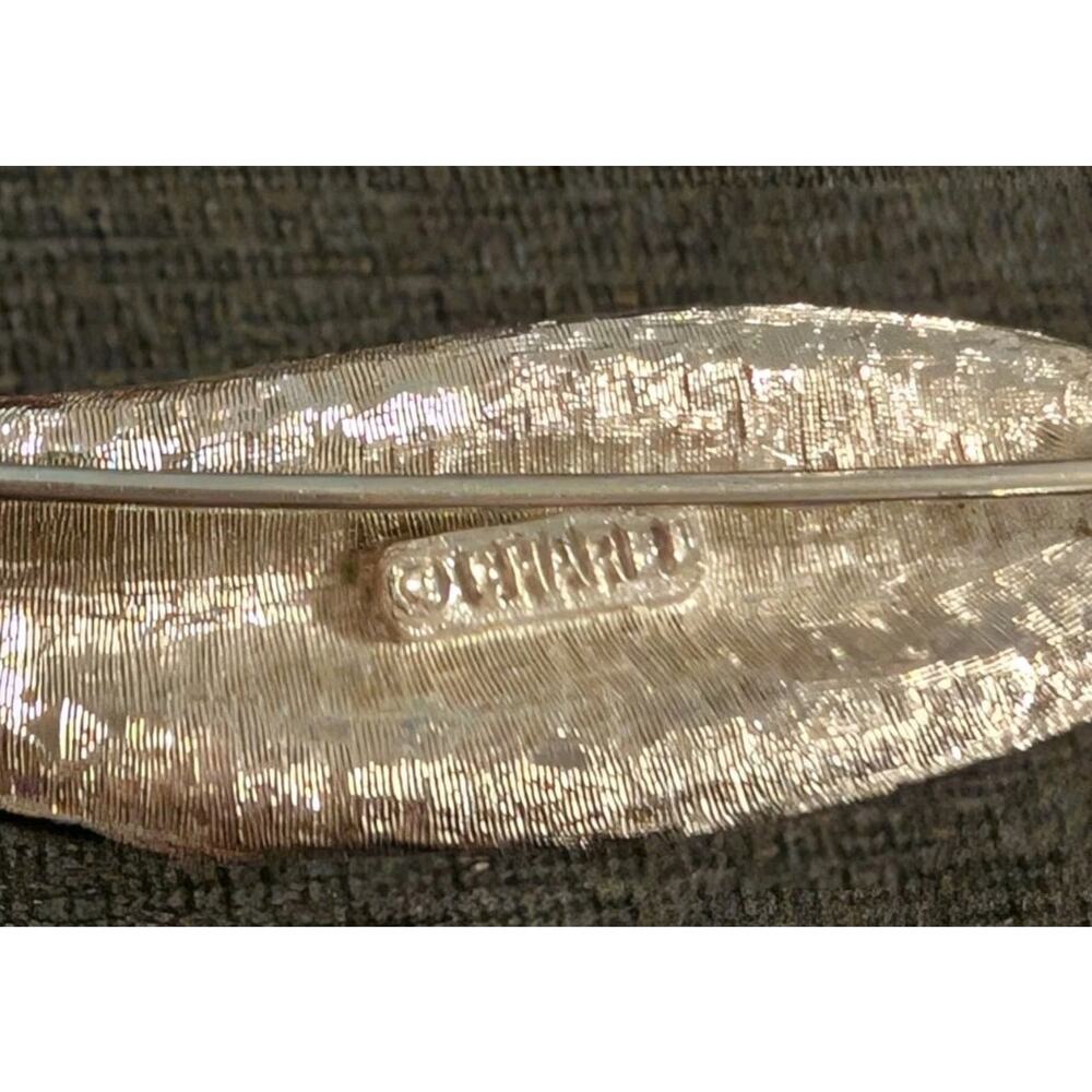 Vintage Large Charel Leaf Brooch Pin- Shiny Brushed Silver-tone Mid-century sf60 - Picture 8 of 8